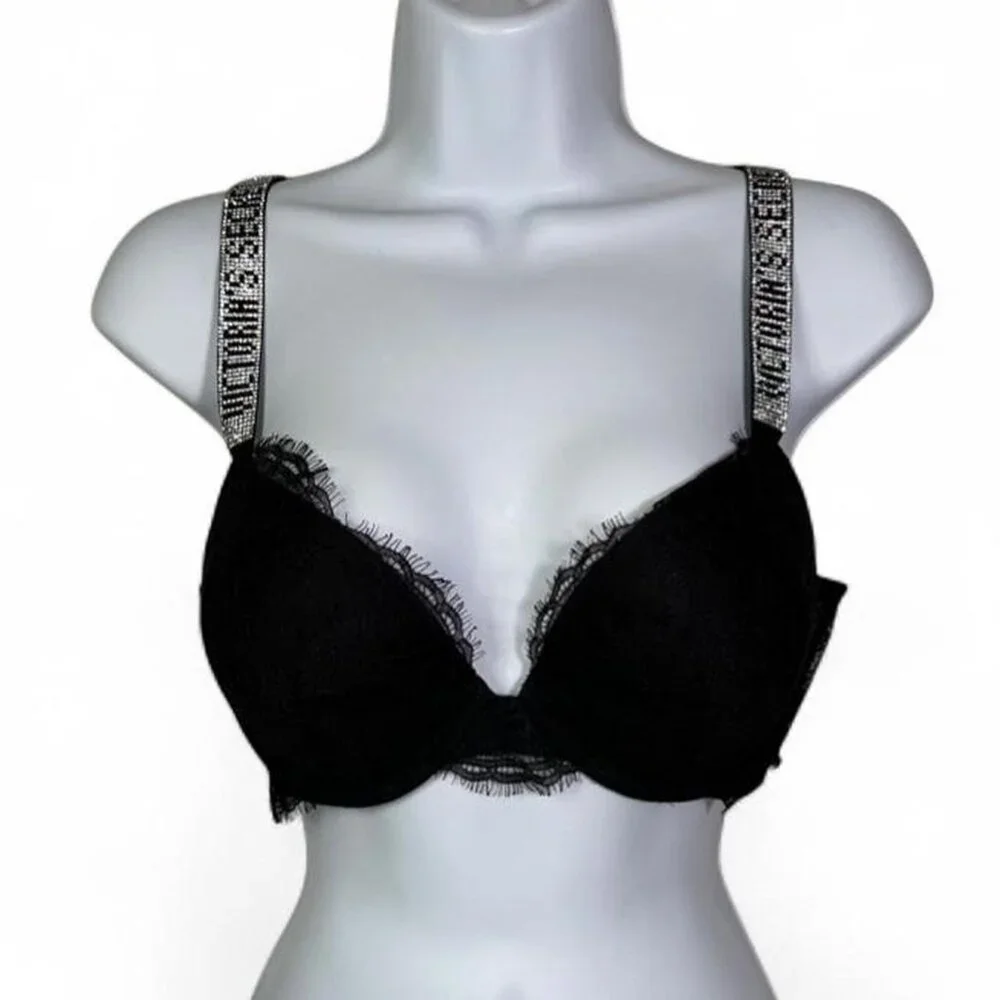 Victoria's Secret Black Push-up Shine Strap Lace Bra - Picture 2 of 6
